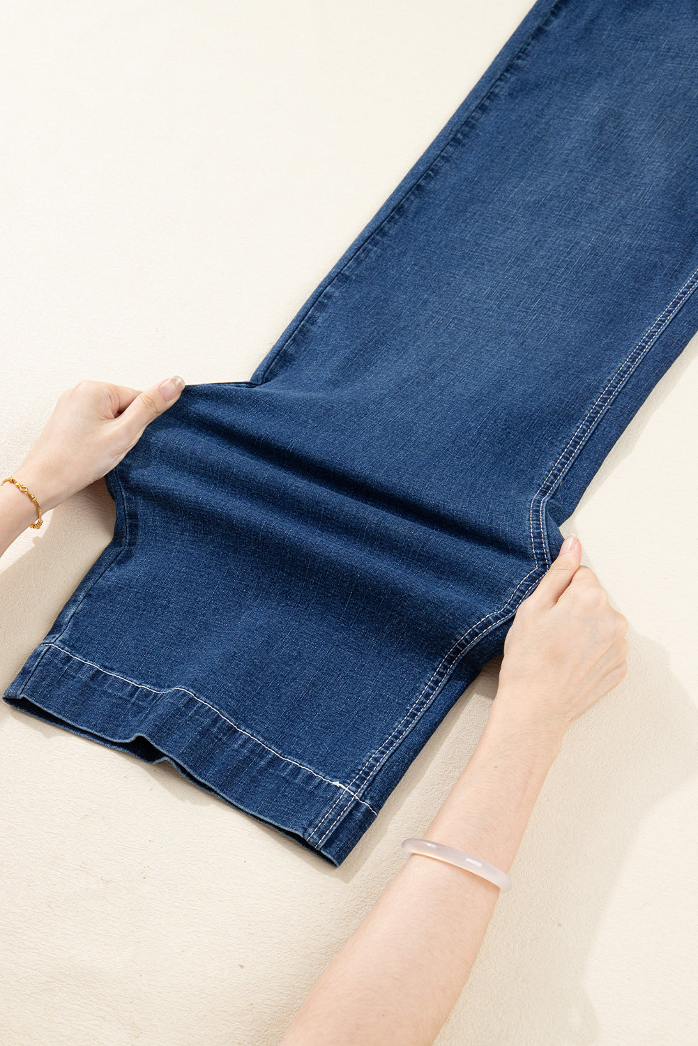 Sail Blue Stitched Waist Detail Loose Cuffed Jeans Dear-Lover Dropshipping